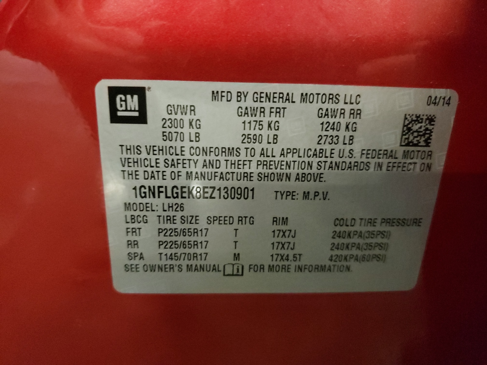 1GNFLGEK8EZ130901 2014 Chevrolet Equinox Lt