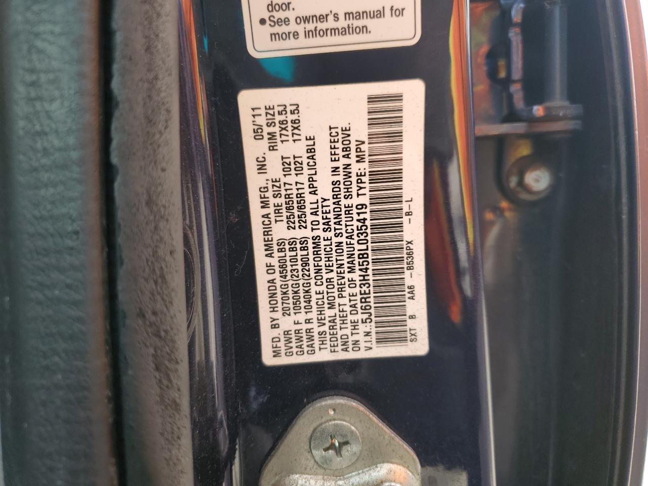 2011 Honda Cr-V Se VIN: 5J6RE3H45BL035419 Lot: 65595014