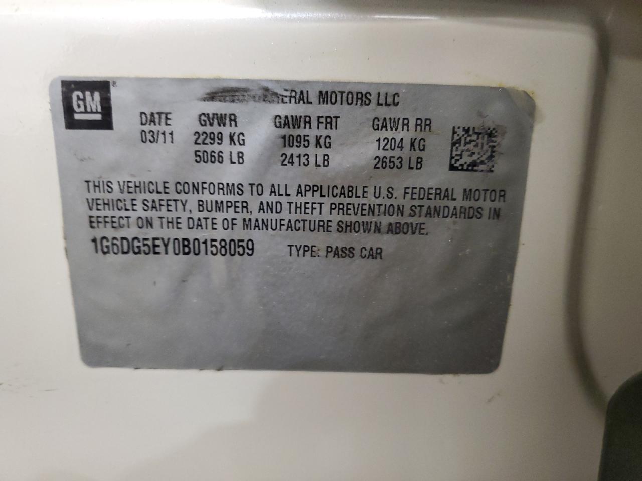 2011 Cadillac Cts Luxury Collection VIN: 1G6DG5EY0B0158059 Lot: 62100204