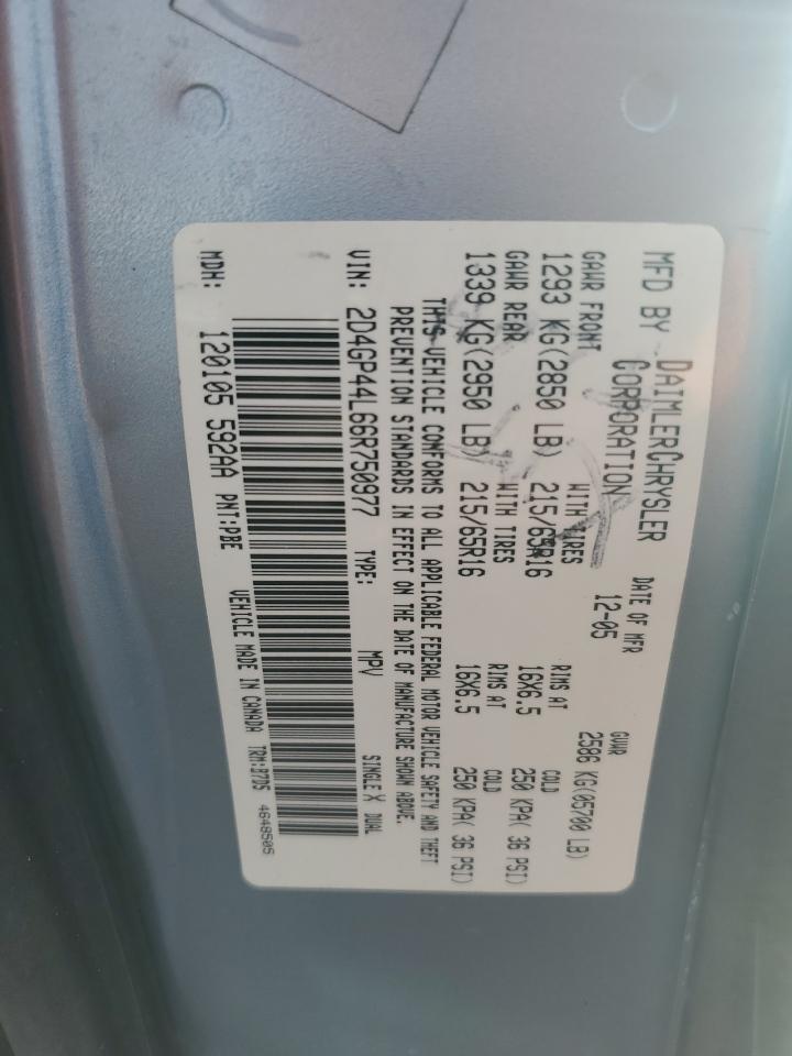 2006 Dodge Grand Caravan Sxt VIN: 2D4GP44L66R750977 Lot: 64838634