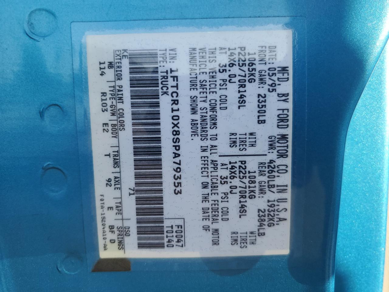 1995 Ford Ranger VIN: 1FTCR10X8SPA79353 Lot: 64319144