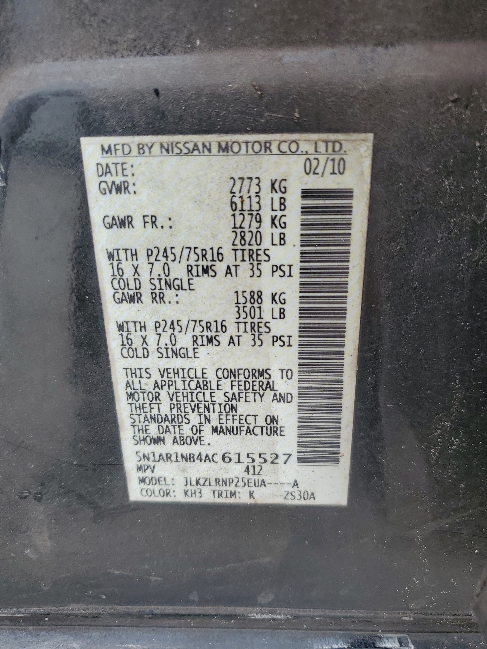 5N1AR1NB4AC615527 2010 Nissan Pathfinder S