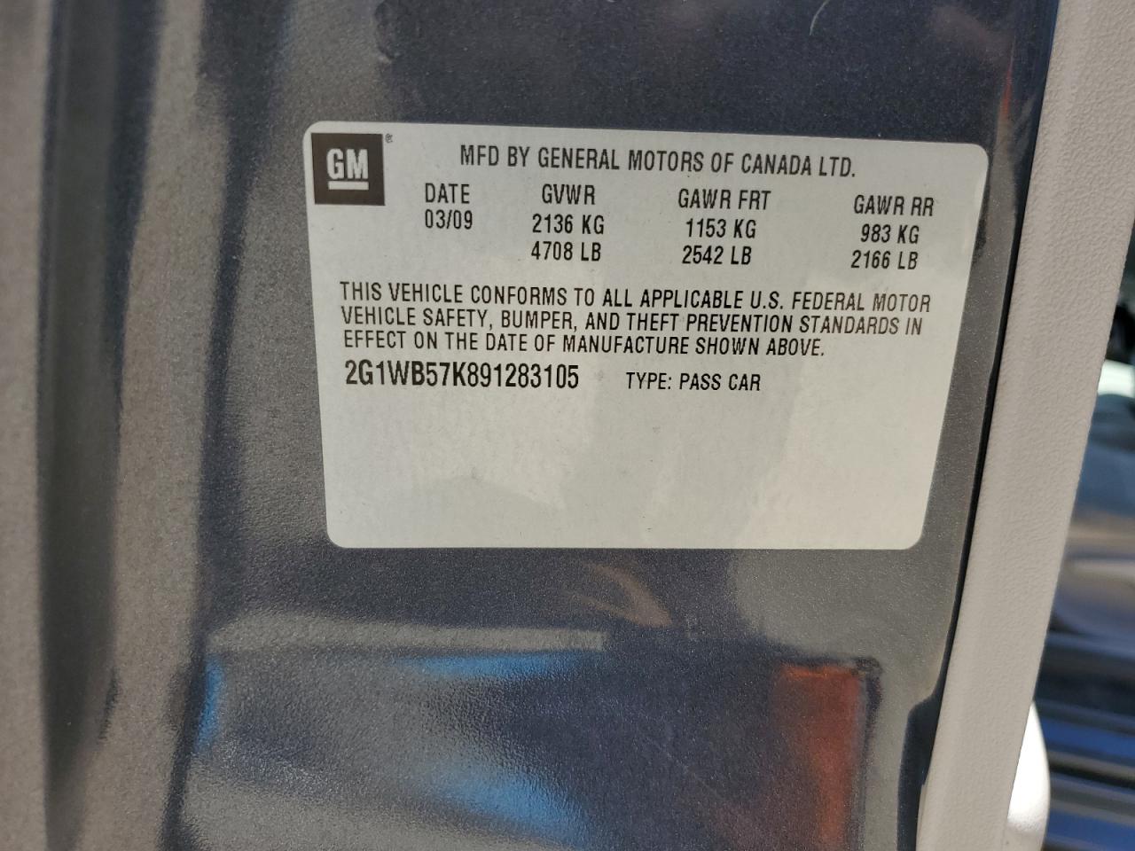 2009 Chevrolet Impala Ls VIN: 2G1WB57K891283105 Lot: 62614244