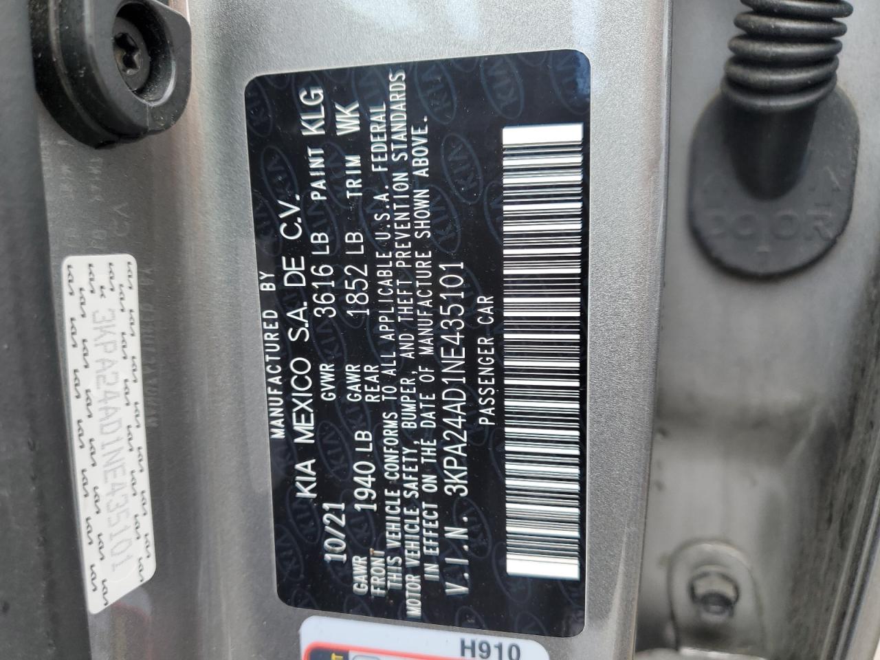 3KPA24AD1NE435101 2022 Kia Rio Lx