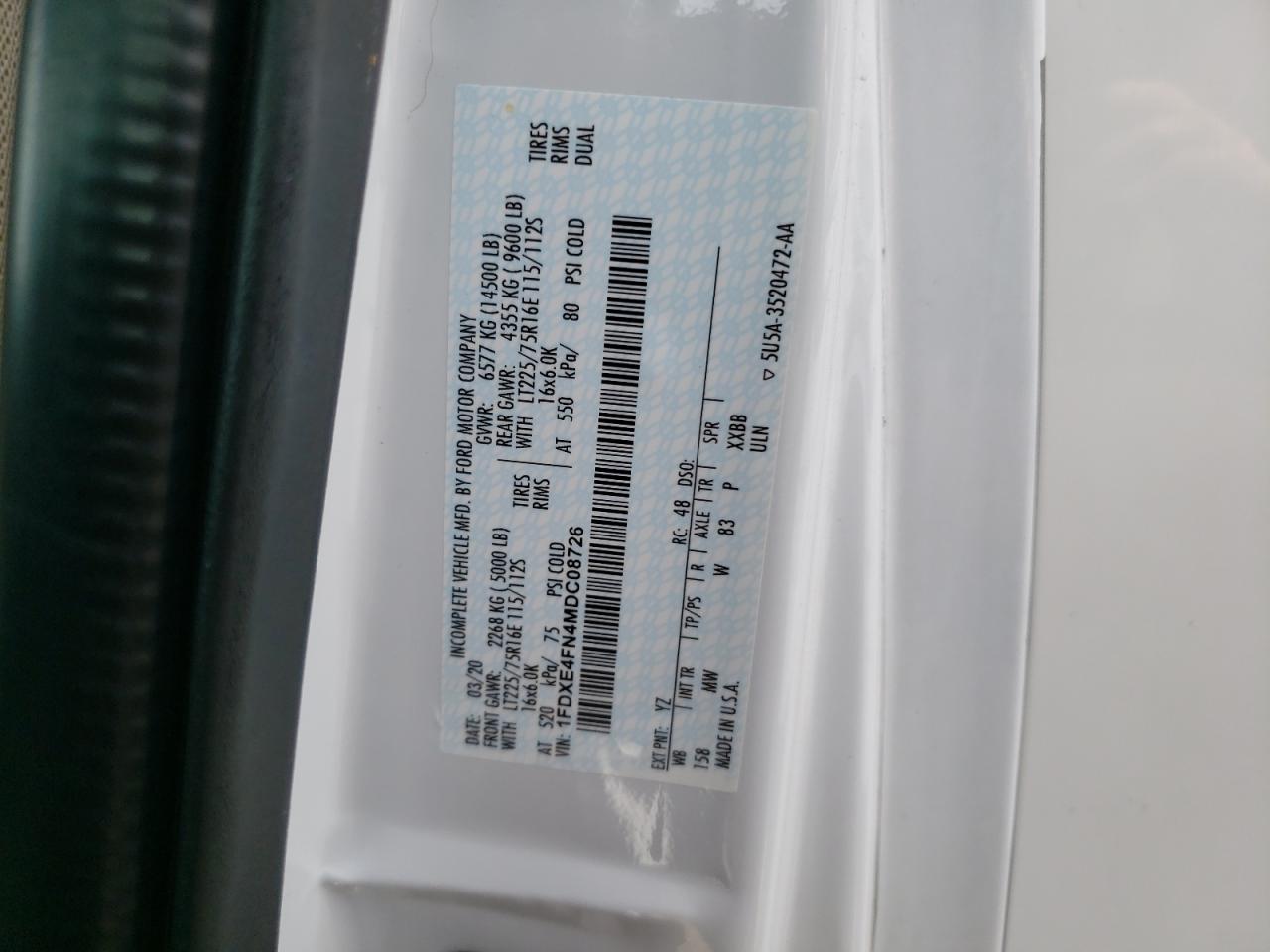 2021 Ford Econoline E450 Super Duty Cutaway Van VIN: 1FDXE4FN4MDC08726 Lot: 63458294