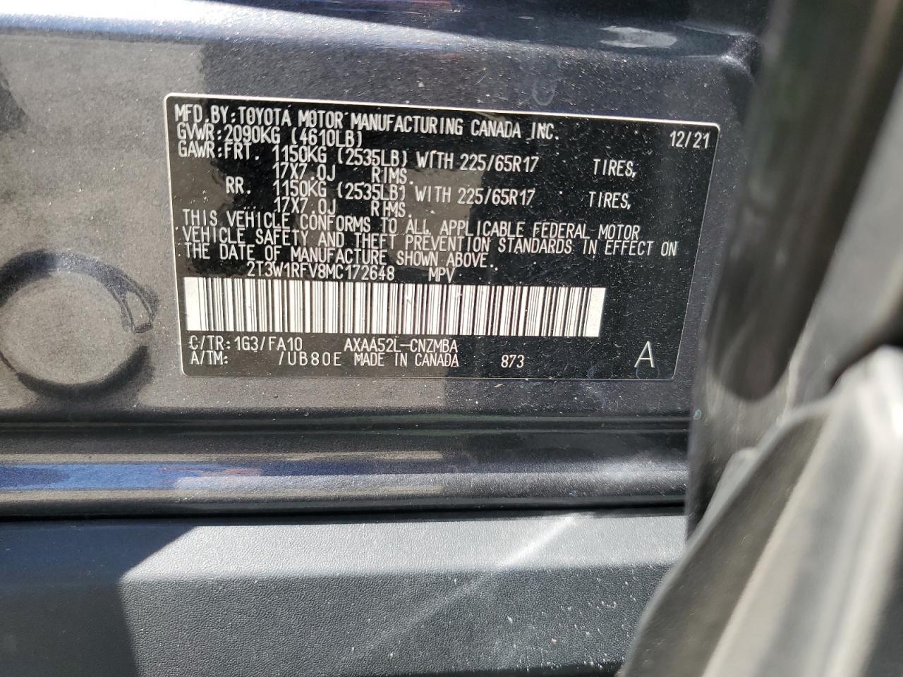 2021 Toyota Rav4 Xle VIN: 2T3W1RFV8MC172648 Lot: 65568474