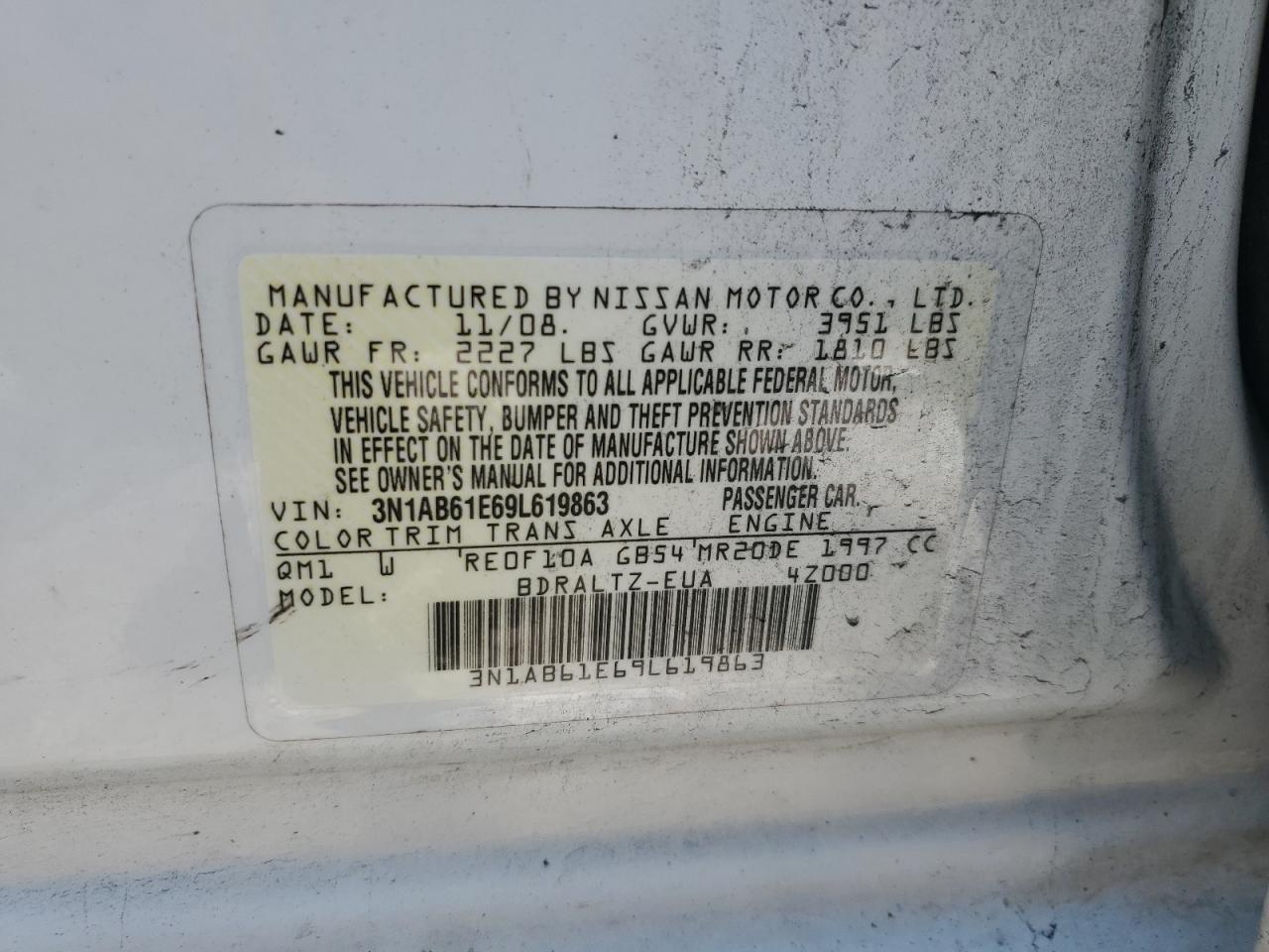 2009 Nissan Sentra 2.0 VIN: 3N1AB61E69L619863 Lot: 64977194