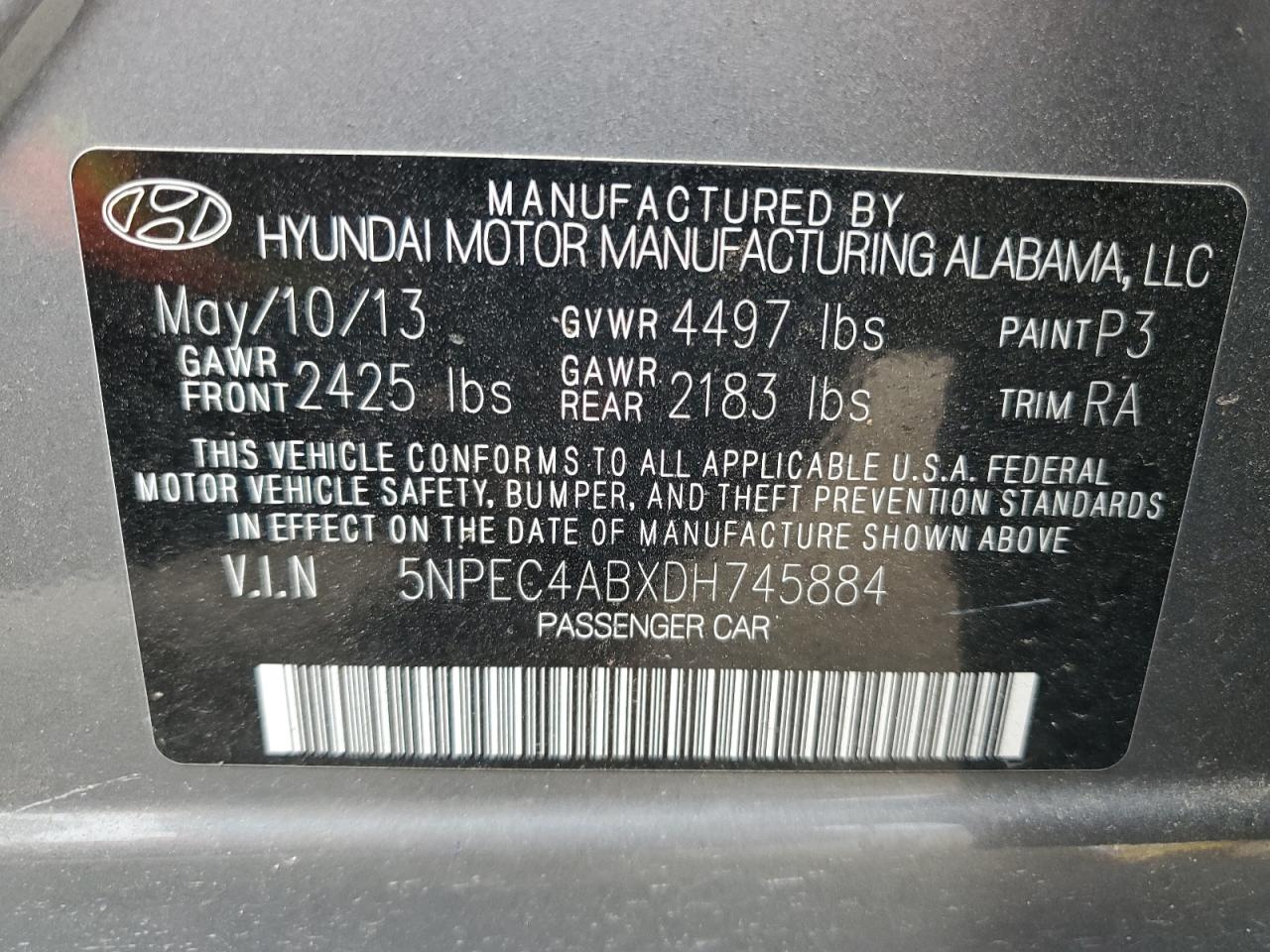 5NPEC4ABXDH745884 2013 Hyundai Sonata Se