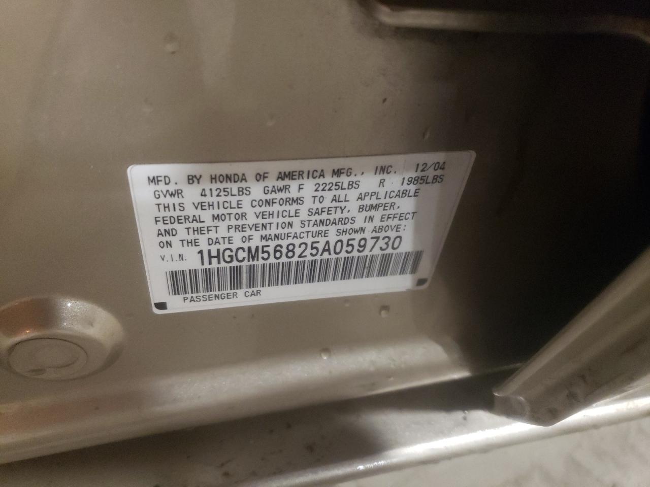 2005 Honda Accord Ex VIN: 1HGCM56825A059730 Lot: 64392974