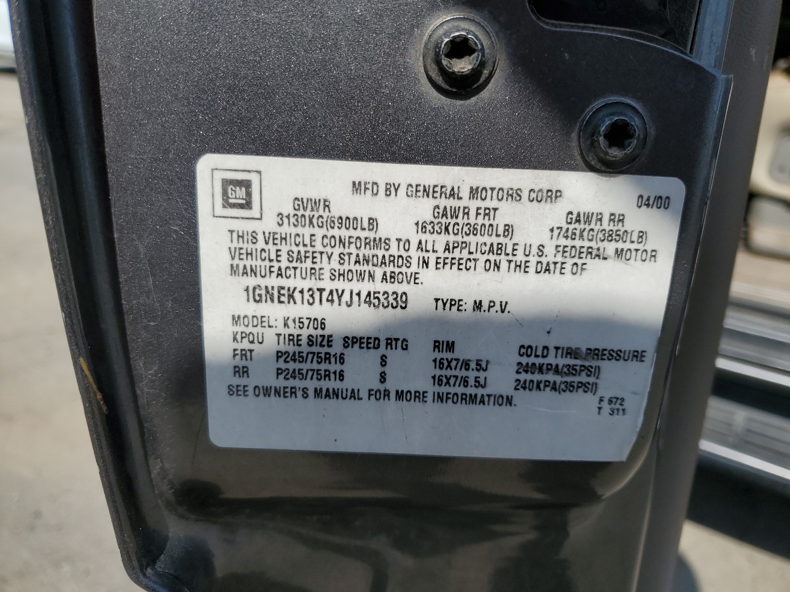 1GNEK13T4YJ145339 2000 Chevrolet Tahoe K1500