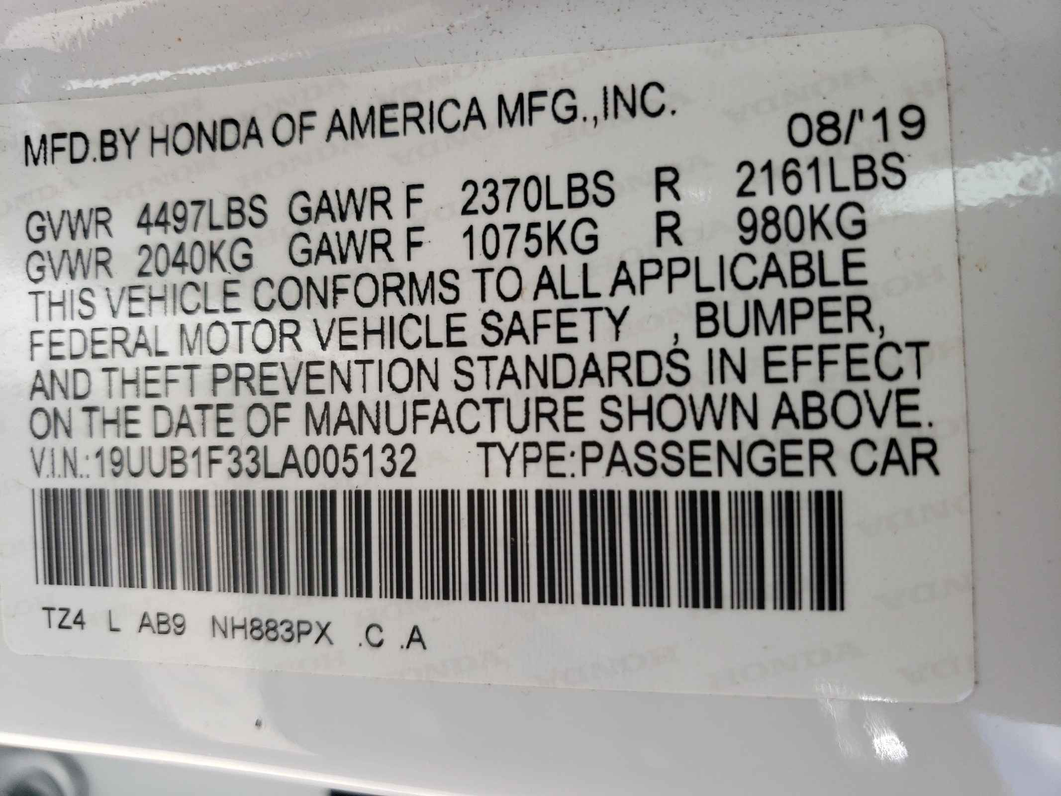 19UUB1F33LA005132 2020 Acura Tlx