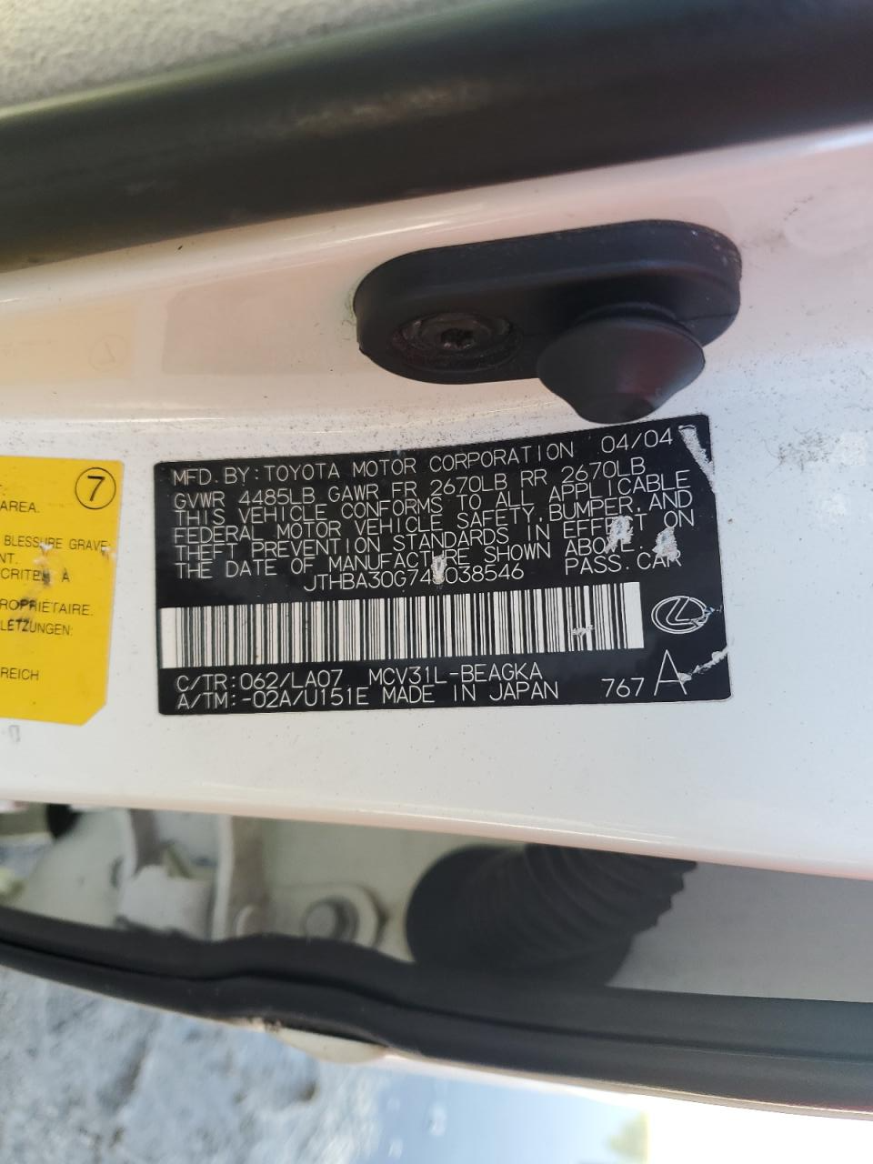 JTHBA30G745038546 2004 Lexus Es 330