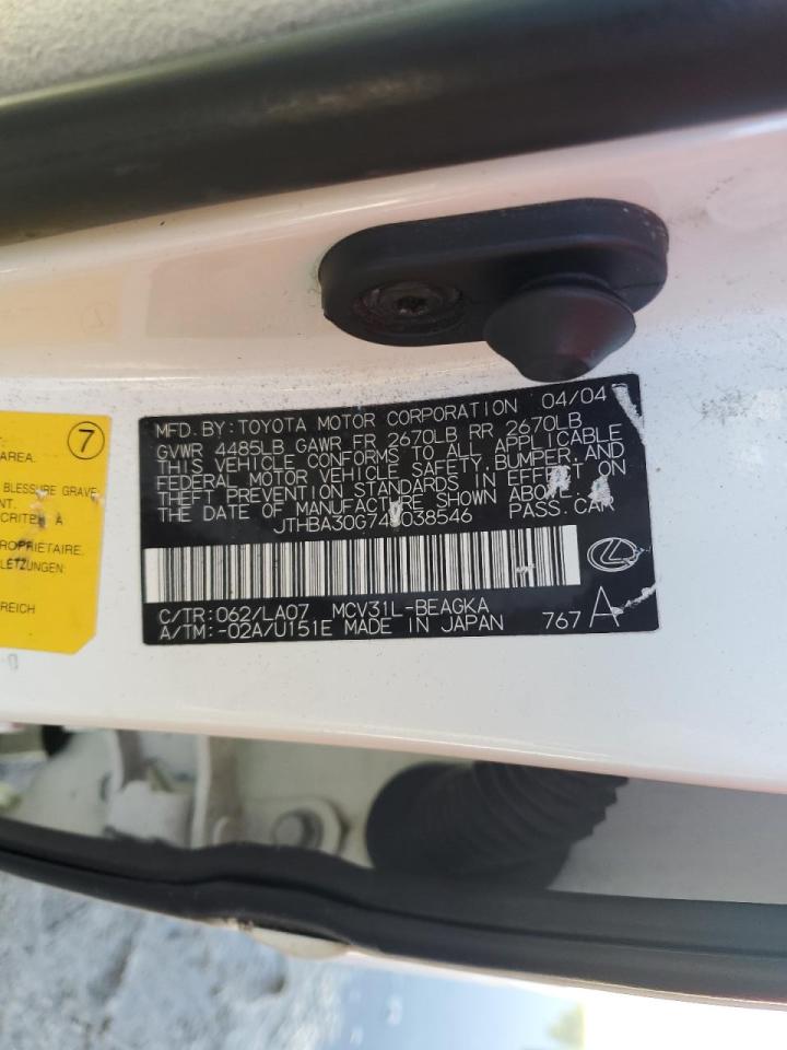 2004 Lexus Es 330 VIN: JTHBA30G745038546 Lot: 61474734