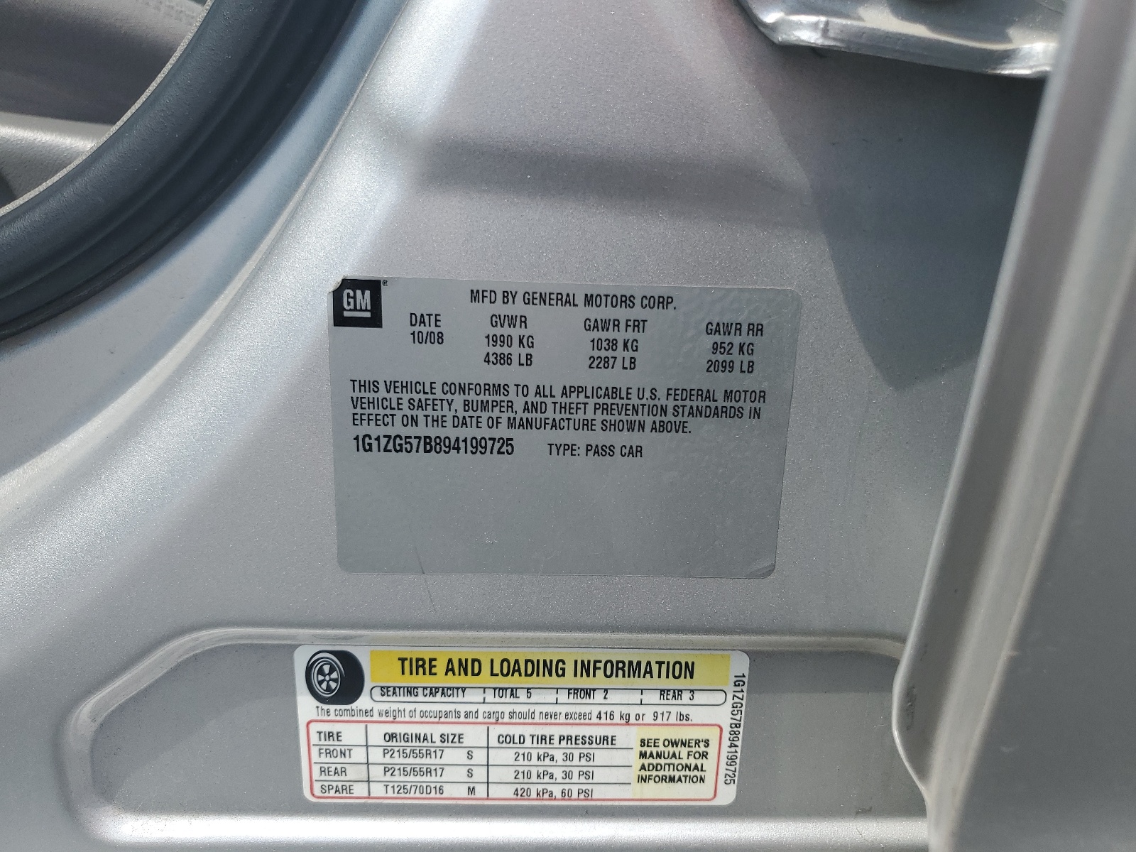 1G1ZG57B894199725 2009 Chevrolet Malibu Ls