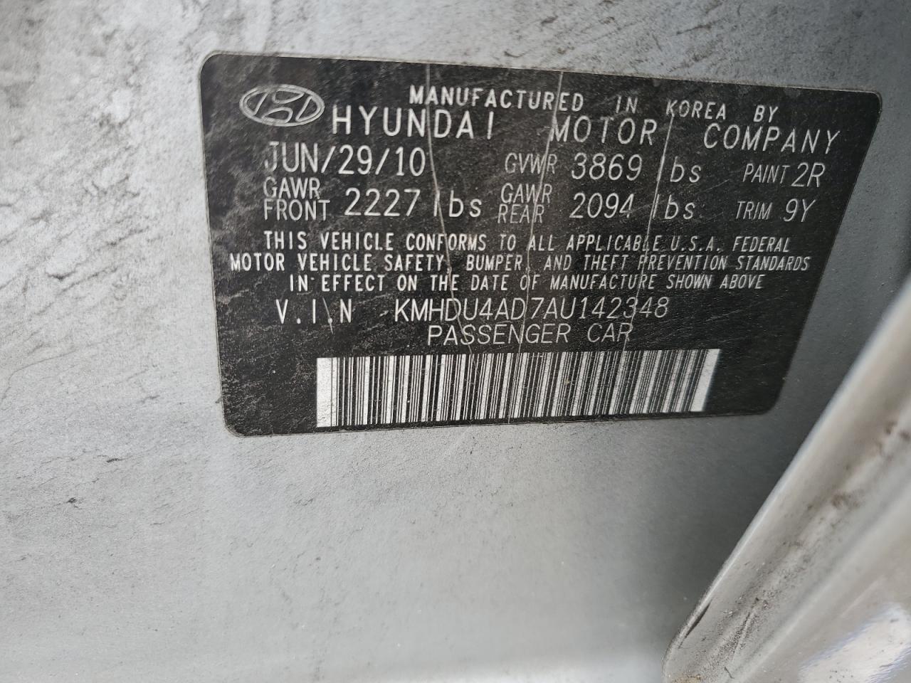 2010 Hyundai Elantra Blue VIN: KMHDU4AD7AU142348 Lot: 64060204