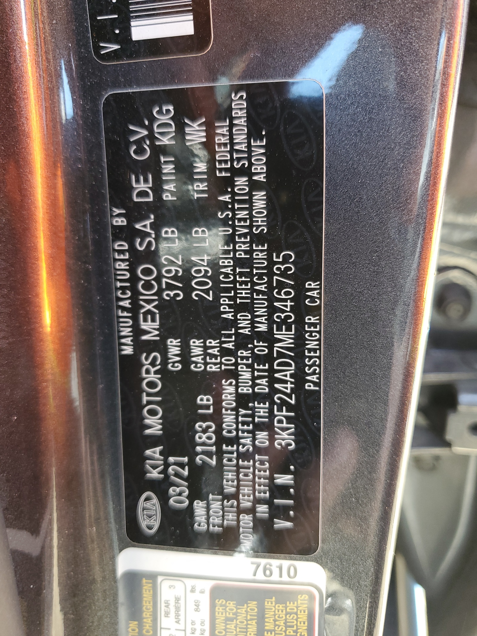 3KPF24AD7ME346735 2021 Kia Forte Fe