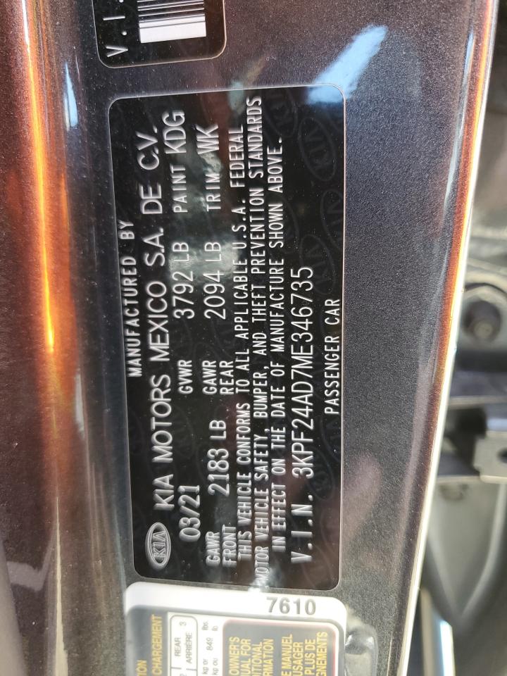 2021 Kia Forte Fe VIN: 3KPF24AD7ME346735 Lot: 63594944