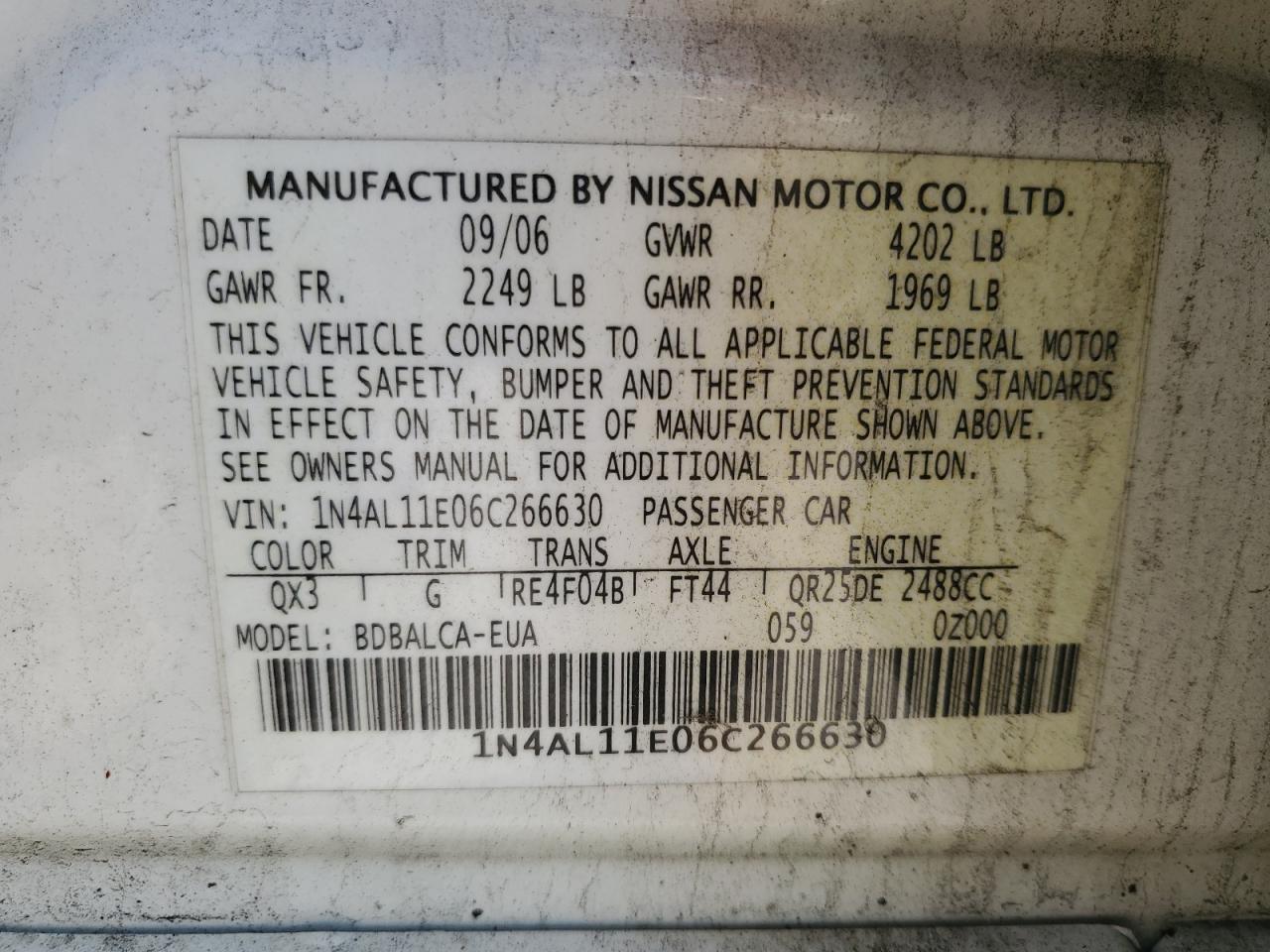 1N4AL11E06C266630 2006 Nissan Altima S