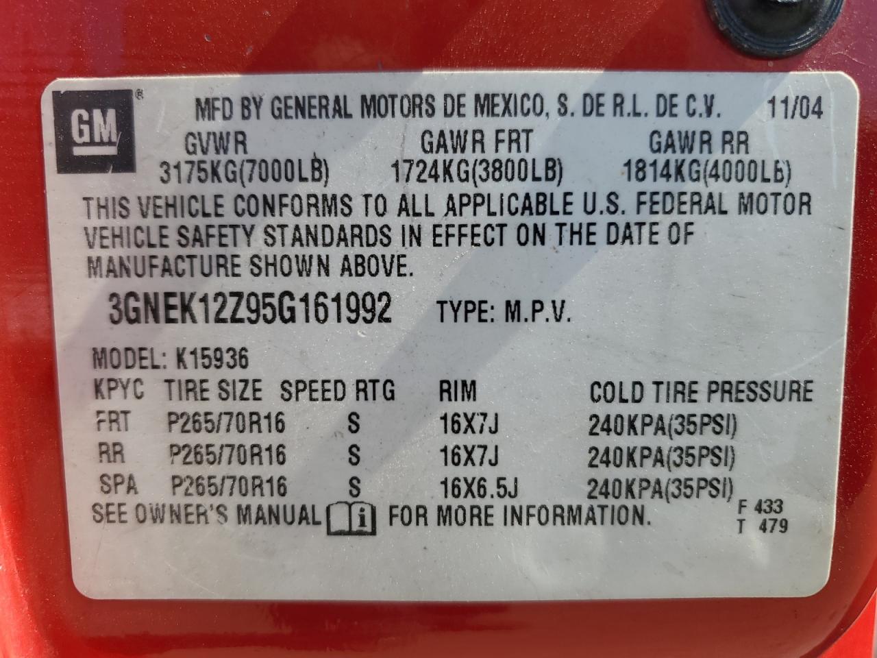 3GNEK12Z95G161992 2005 Chevrolet Avalanche K1500