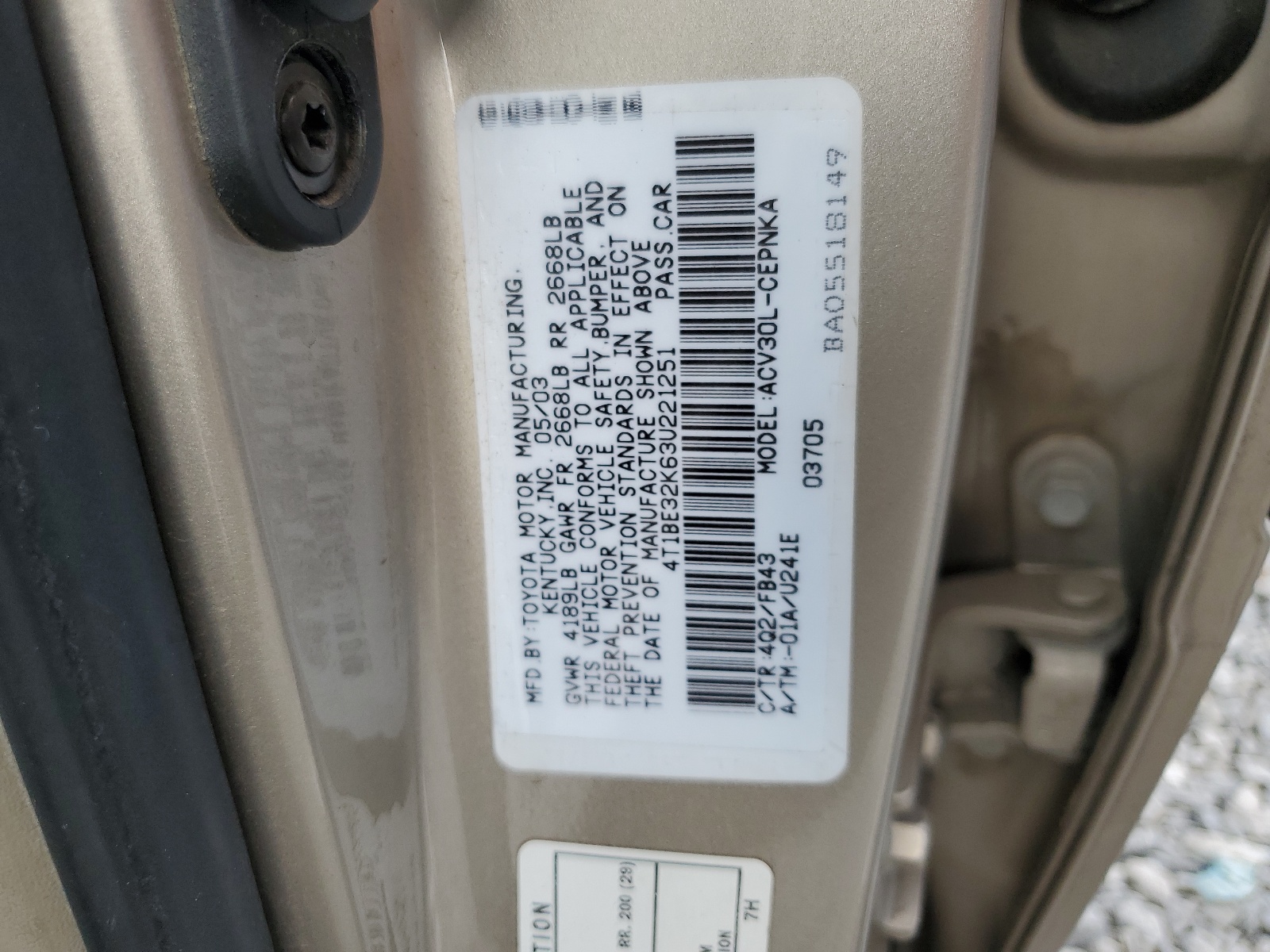 4T1BE32K63U221251 2003 Toyota Camry Le