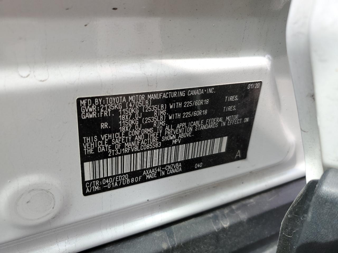 2020 Toyota Rav4 Adventure VIN: 2T3J1RFV8LC085583 Lot: 61455974