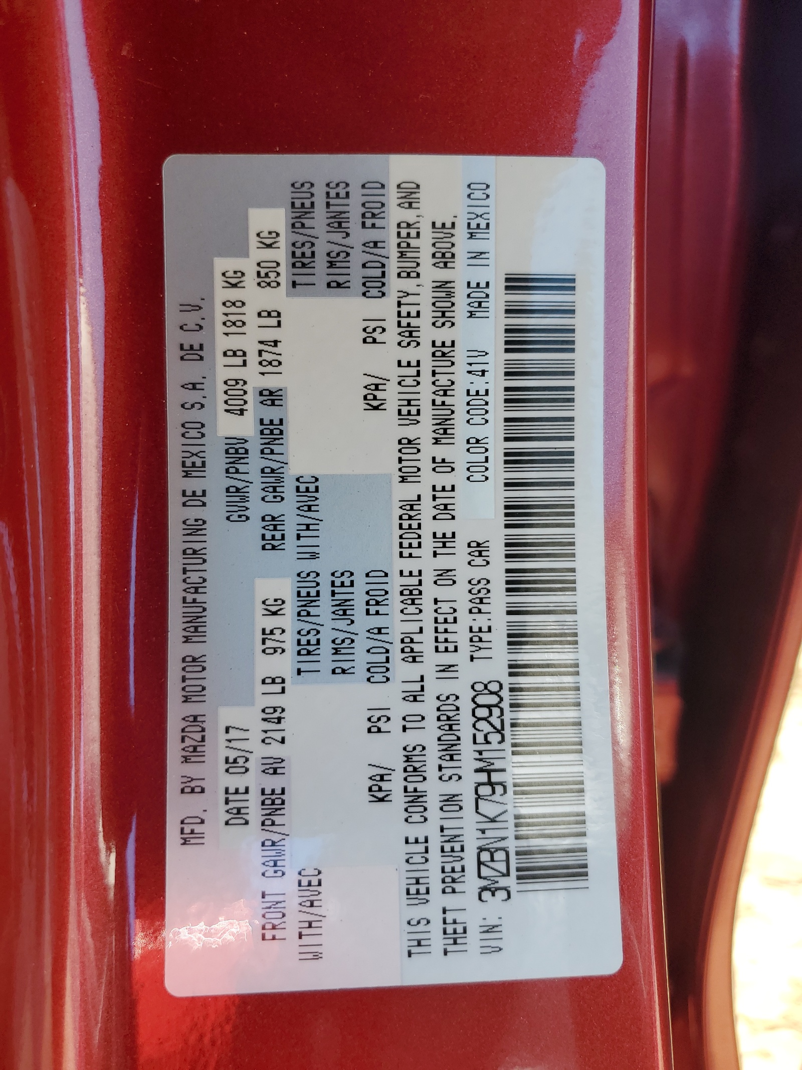 3MZBN1K79HM152908 2017 Mazda 3 Sport