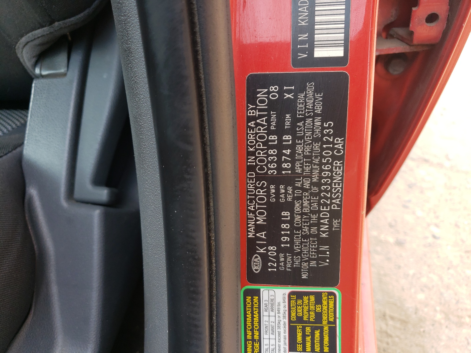 KNADE223396501235 2009 Kia Rio Base