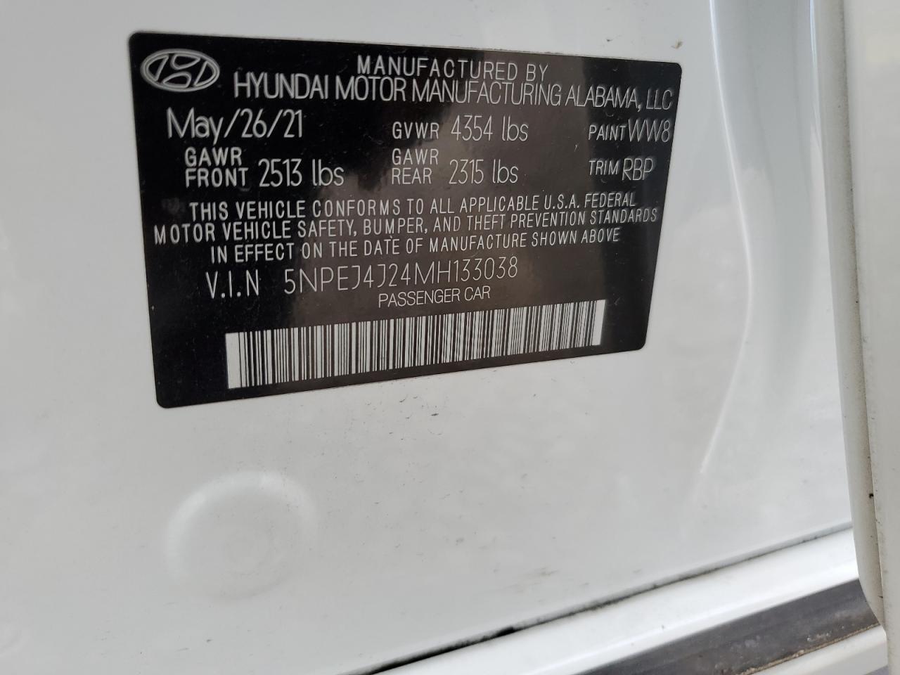 5NPEJ4J24MH133038 2021 Hyundai Sonata Sel Plus