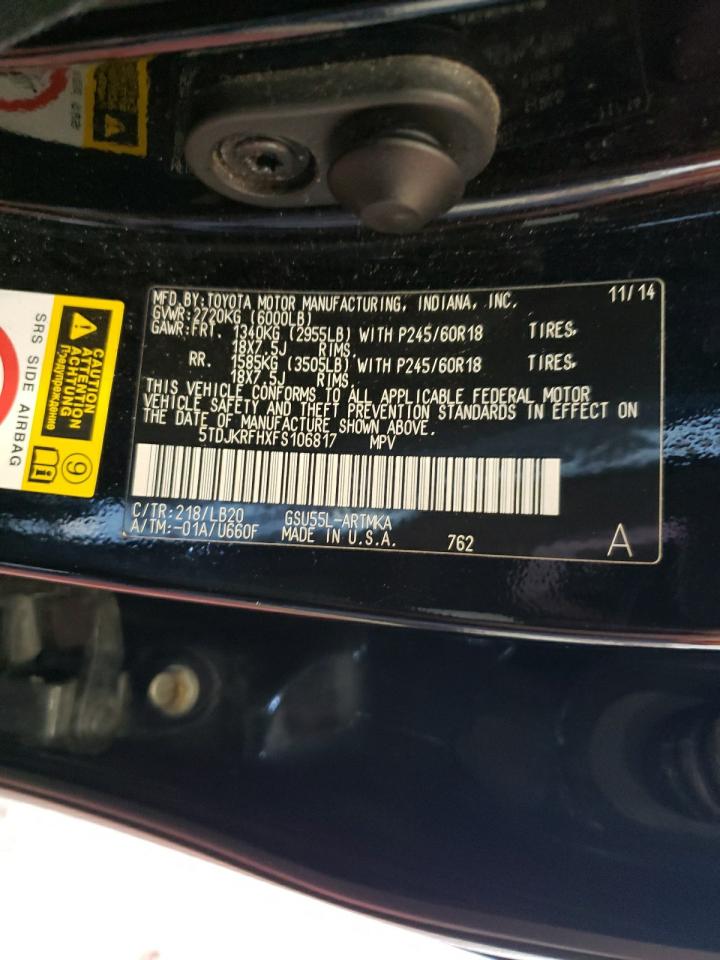 2015 Toyota Highlander Xle VIN: 5TDJKRFHXFS106817 Lot: 64602554