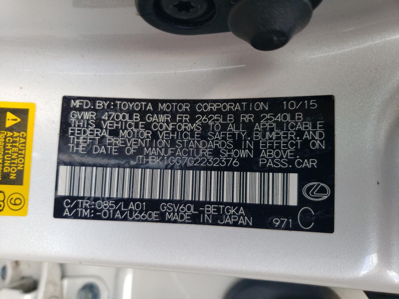 2016 Lexus Es 350 VIN: JTHBK1GG7G2232376 Lot: 65475584