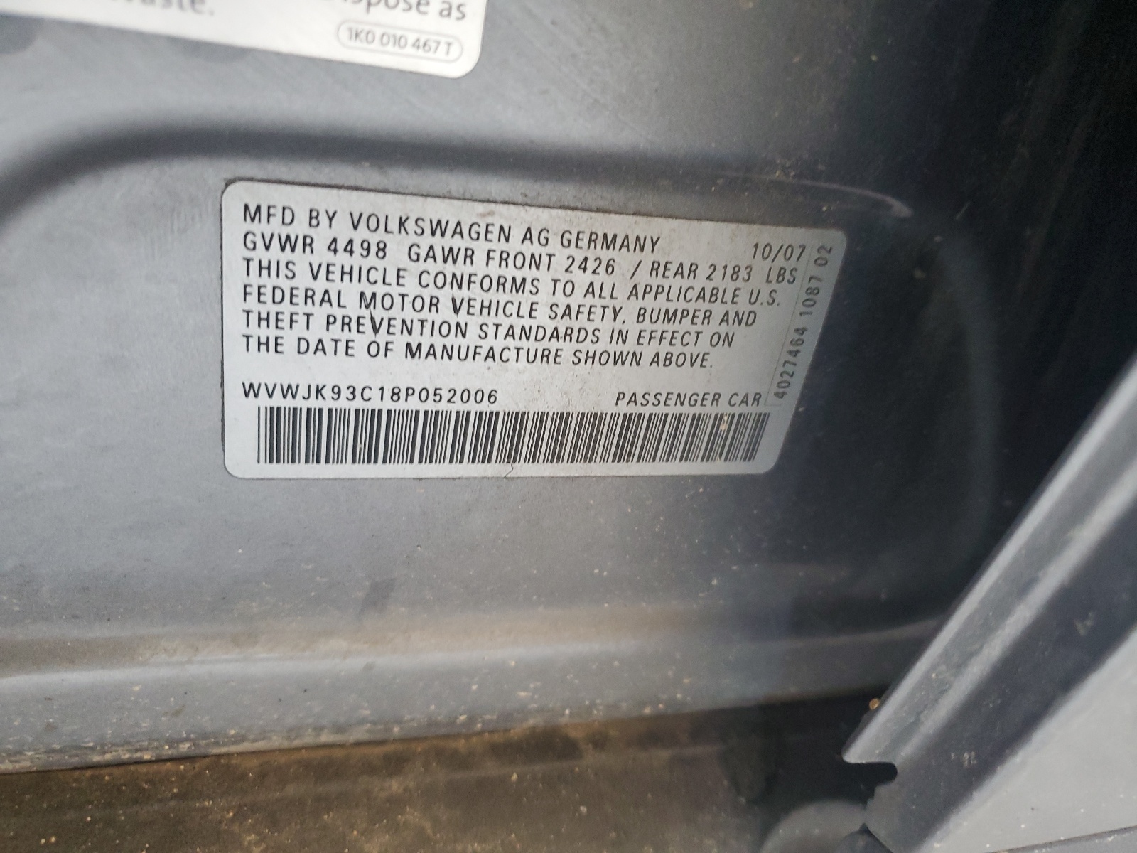 WVWJK93C18P052006 2008 Volkswagen Passat Turbo