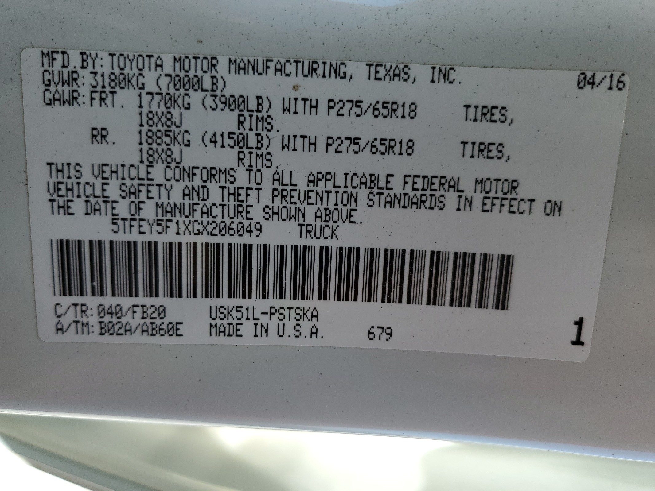 5TFEY5F1XGX206049 2016 Toyota Tundra Crewmax Sr5