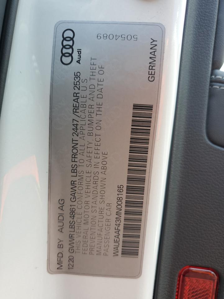 2021 Audi A4 Premium Plus 45 VIN: WAUEAAF43MN008165 Lot: 63097424