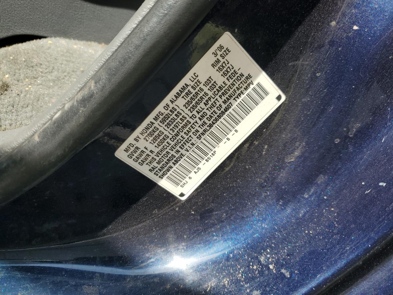 2006 Honda Odyssey Ex VIN: 5FNRL38436B084607 Lot: 64514774