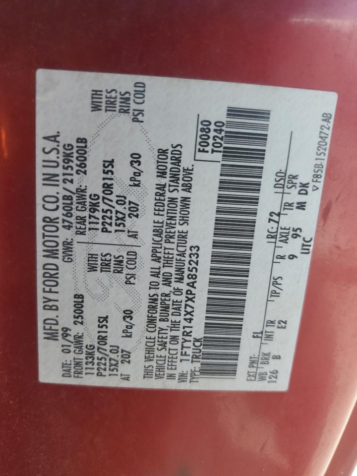 1999 Ford Ranger Super Cab VIN: 1FTYR14X7XPA85233 Lot: 65013184