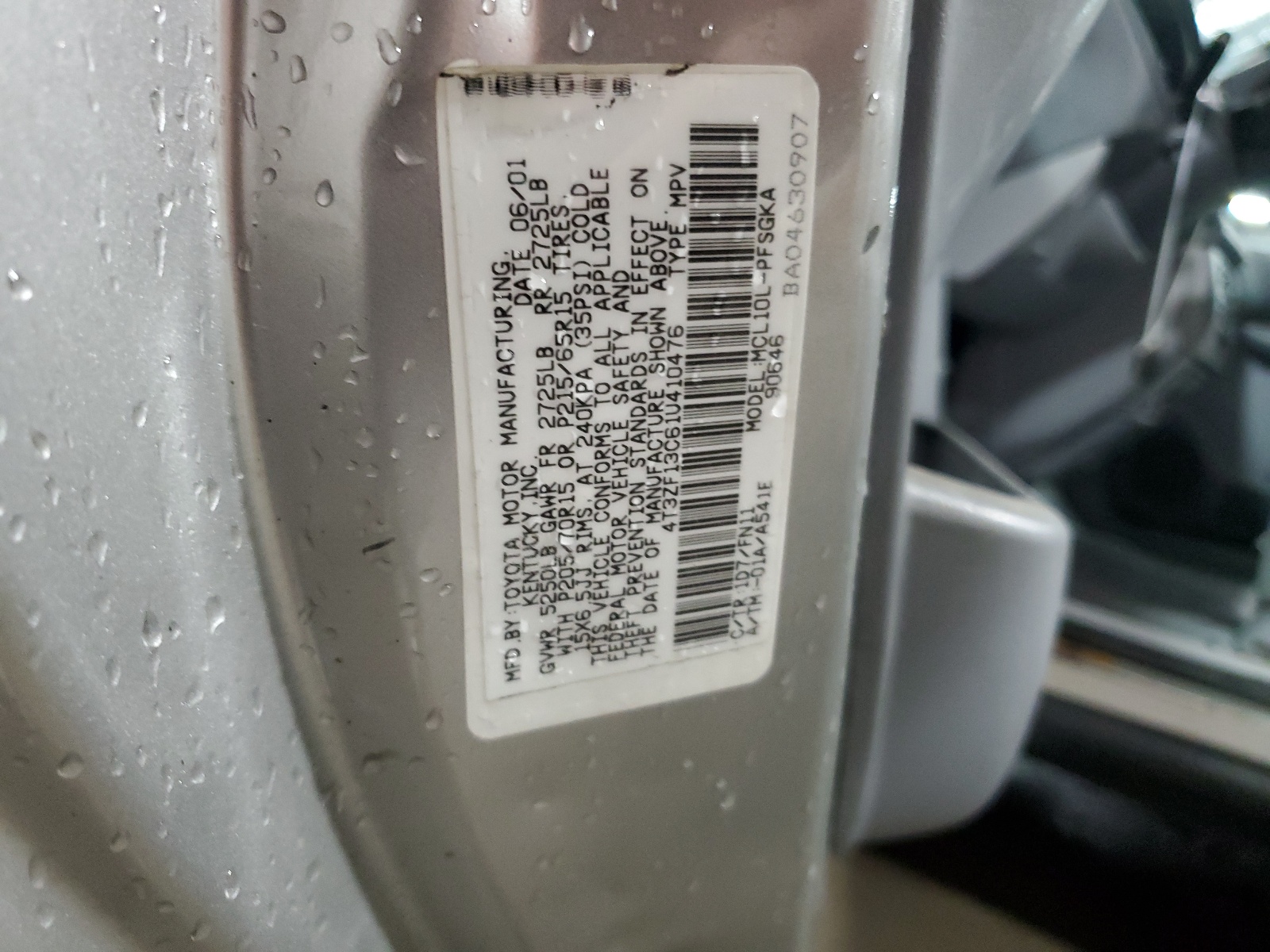 4T3ZF13C61U410476 2001 Toyota Sienna Le