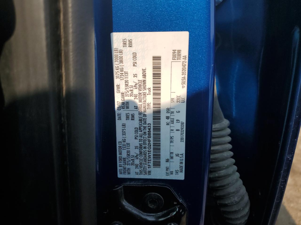 2017 Ford F150 Supercrew VIN: 1FTEW1EG2HFB88433 Lot: 64233794