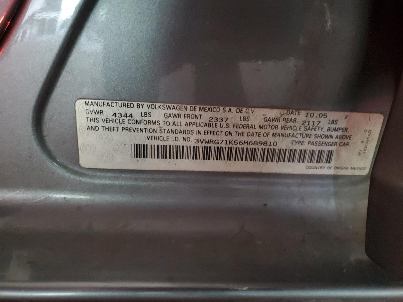 2006 Volkswagen Jetta 2.5 VIN: 3VWRG71K56M689810 Lot: 63100574