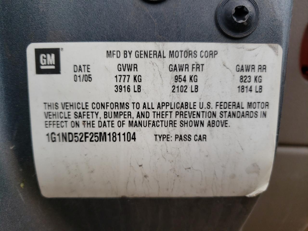 2005 Chevrolet Classic VIN: 1G1ND52F25M181104 Lot: 61461904