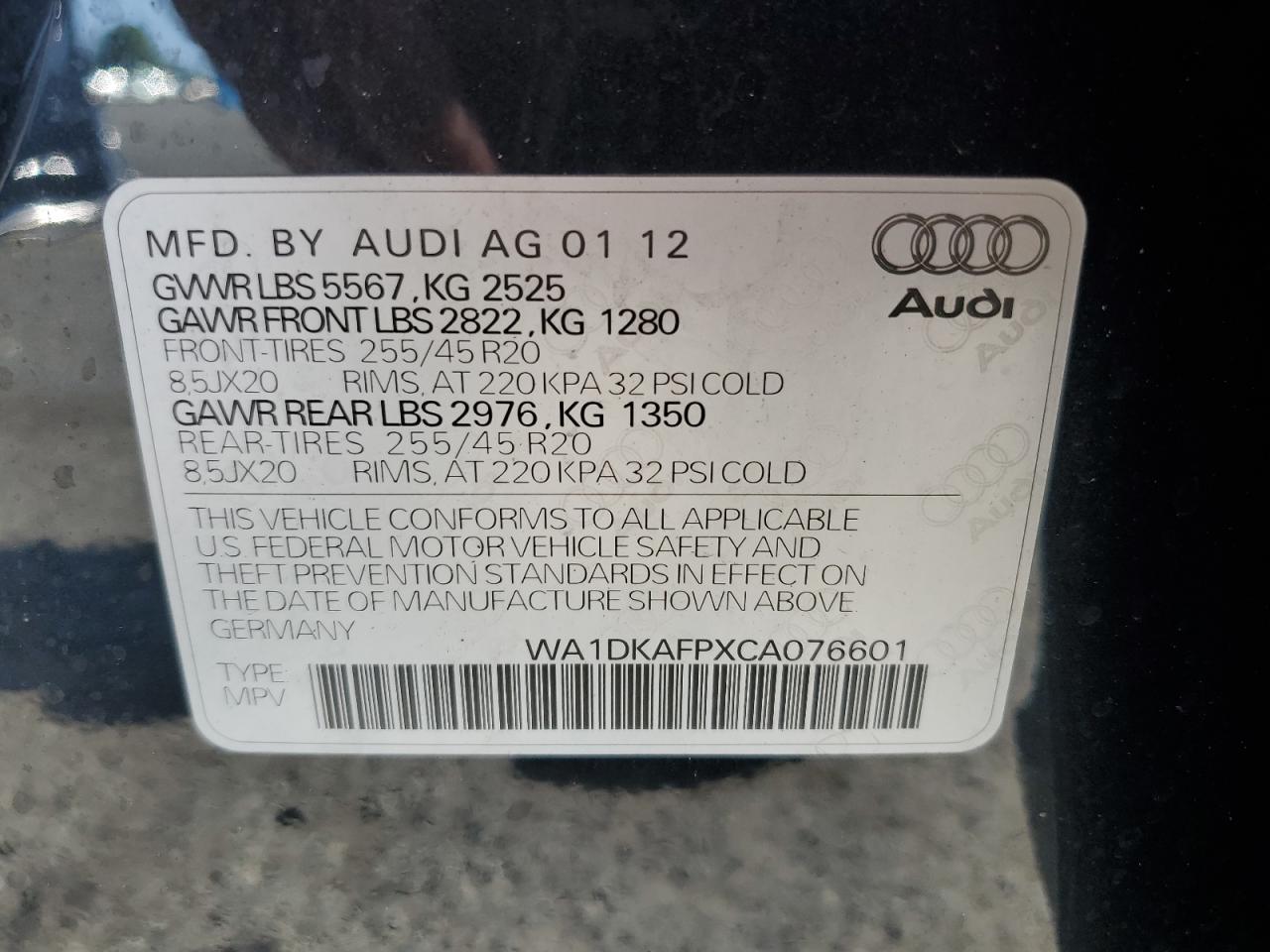 2012 Audi Q5 Premium Plus VIN: WA1DKAFPXCA076601 Lot: 64044924