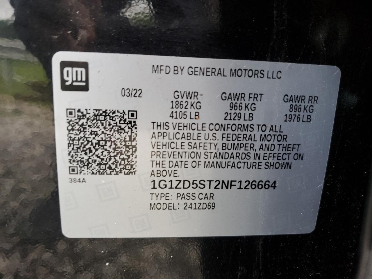 1G1ZD5ST2NF126664 2022 CHEVROLET MALIBU - Image 12