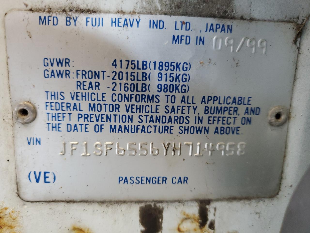 2000 Subaru Forester S VIN: JF1SF6556YH714958 Lot: 62870924