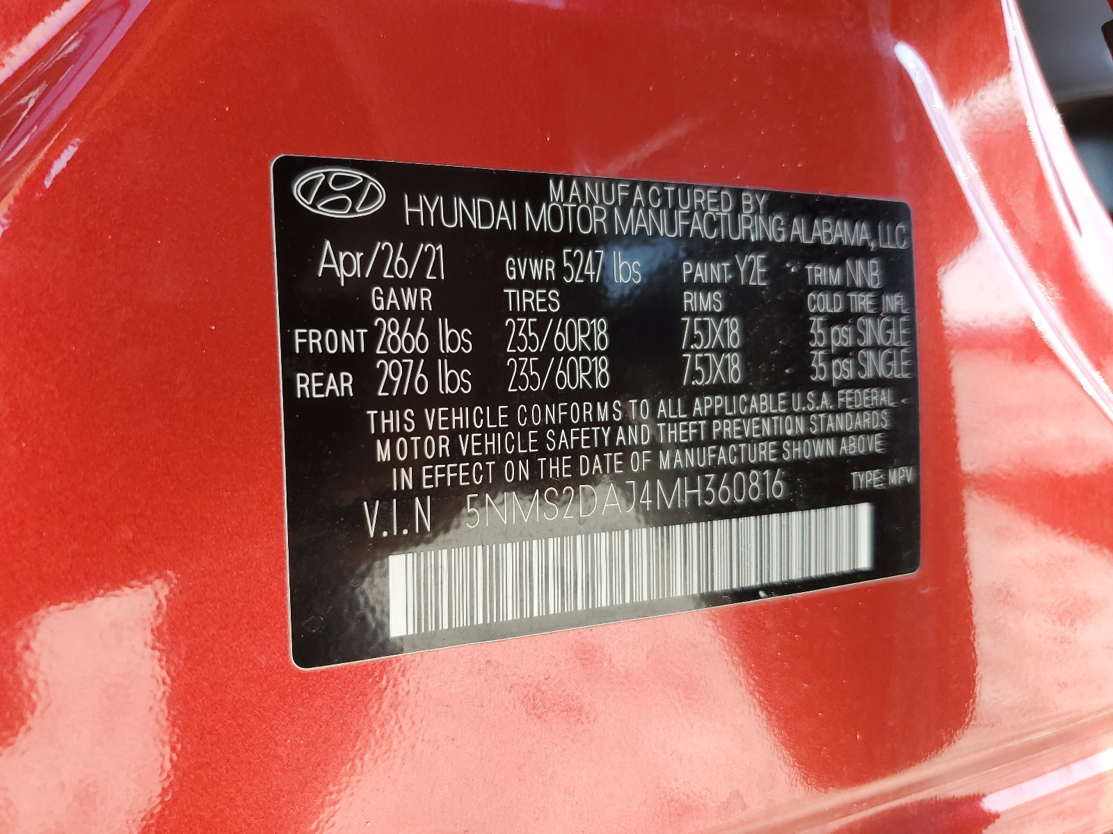 5NMS2DAJ4MH360816 2021 Hyundai Santa Fe Sel