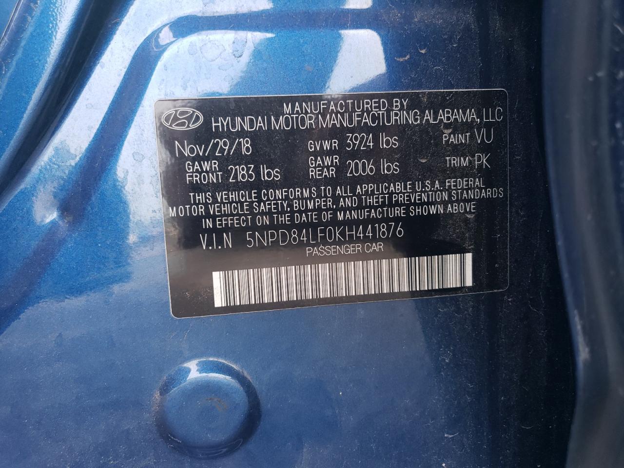 2019 Hyundai Elantra Sel VIN: 5NPD84LF0KH441876 Lot: 63608694