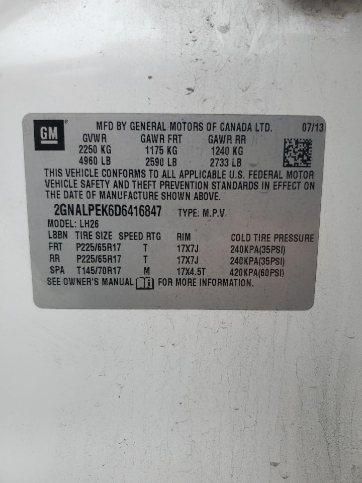 2013 Chevrolet Equinox Lt VIN: 2GNALPEK6D6416847 Lot: 63687444