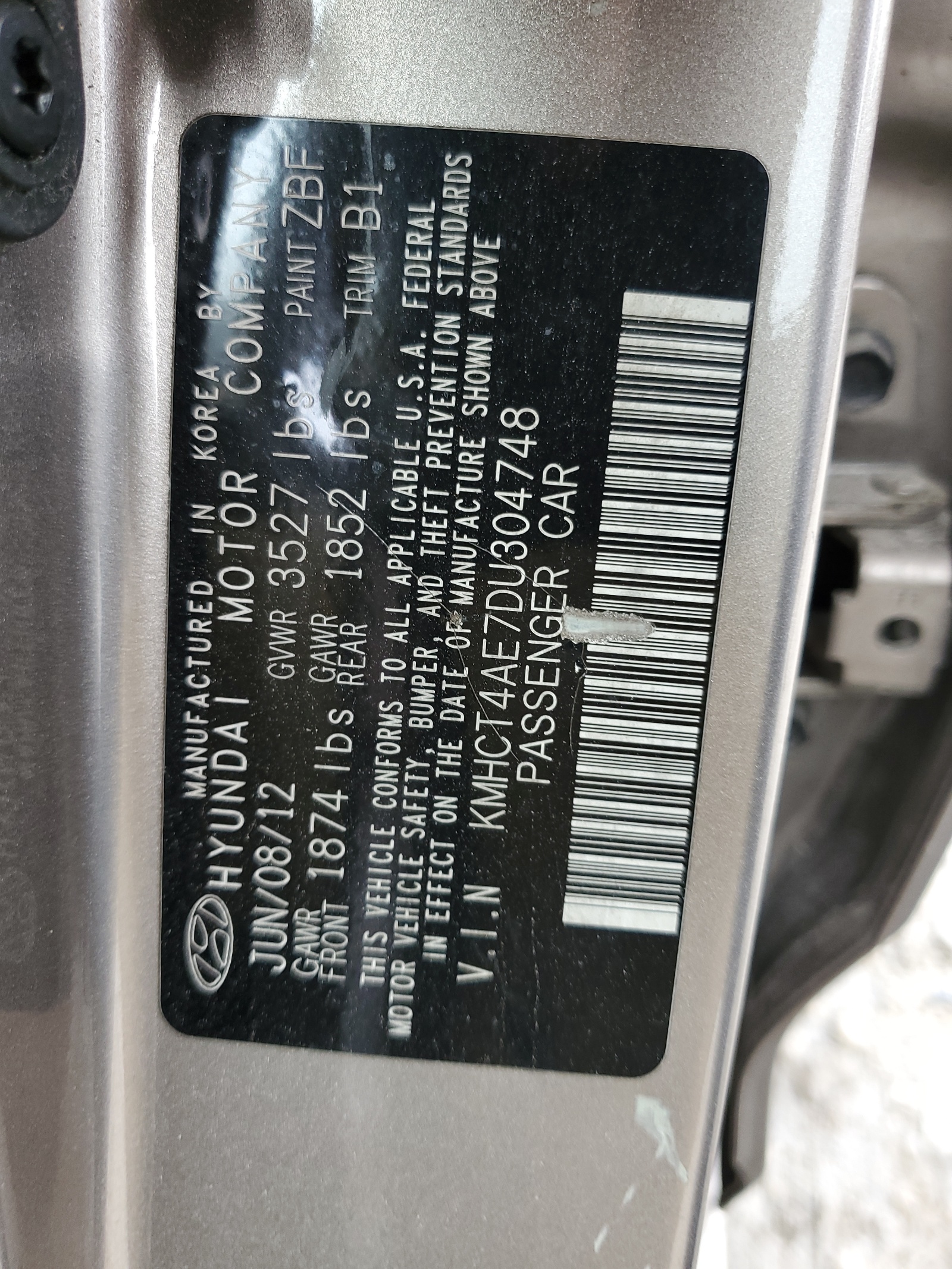 KMHCT4AE7DU304748 2013 Hyundai Accent Gls