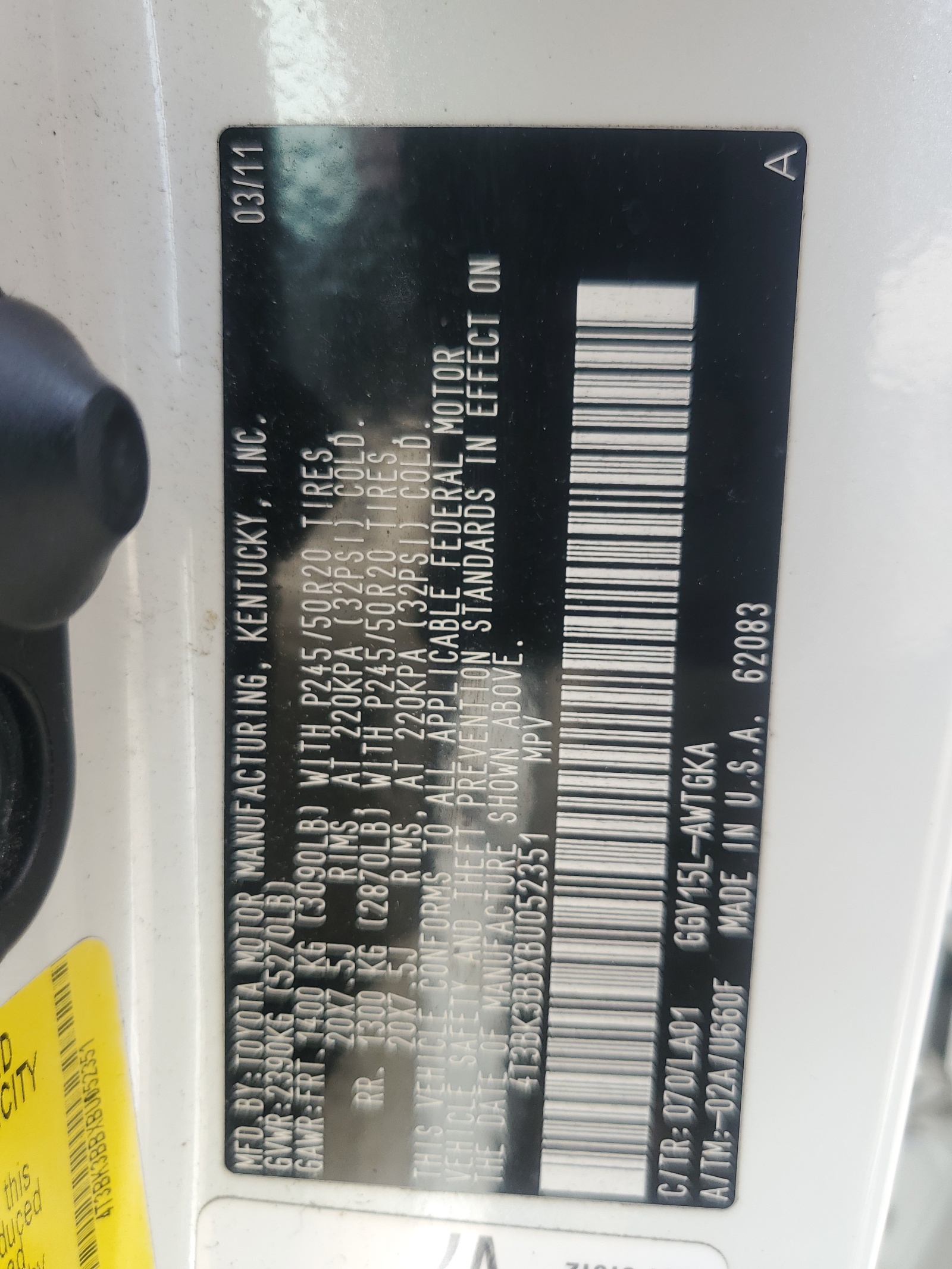 4T3BK3BBXBU052351 2011 Toyota Venza