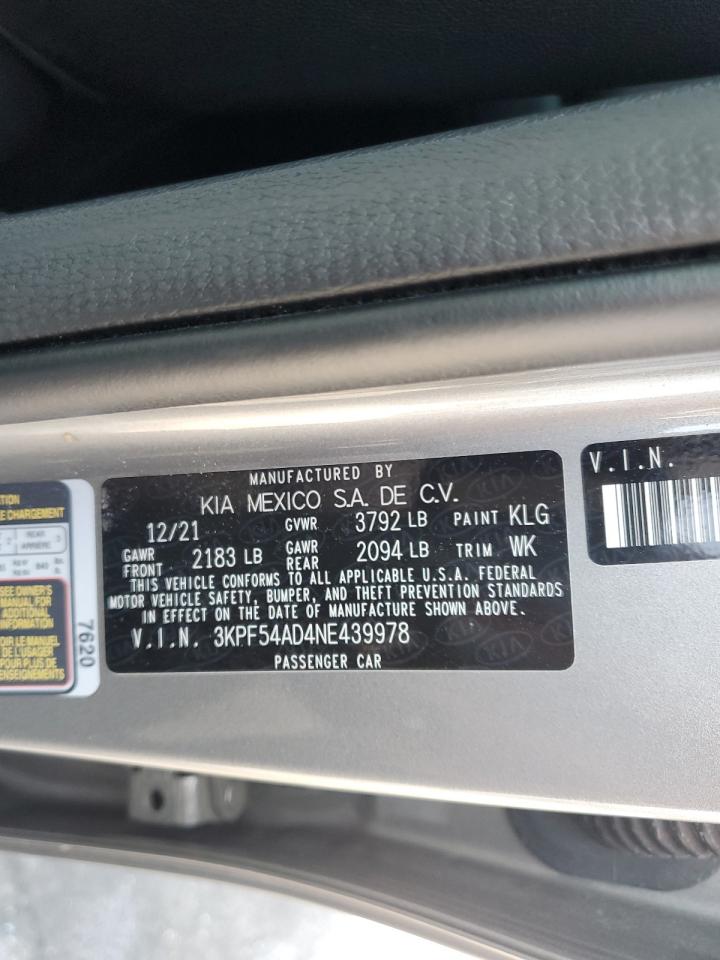2022 Kia Forte Gt Line VIN: 3KPF54AD4NE439978 Lot: 61913534