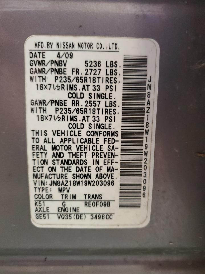 2009 Nissan Murano S VIN: JN8AZ18W19W203096 Lot: 62083374