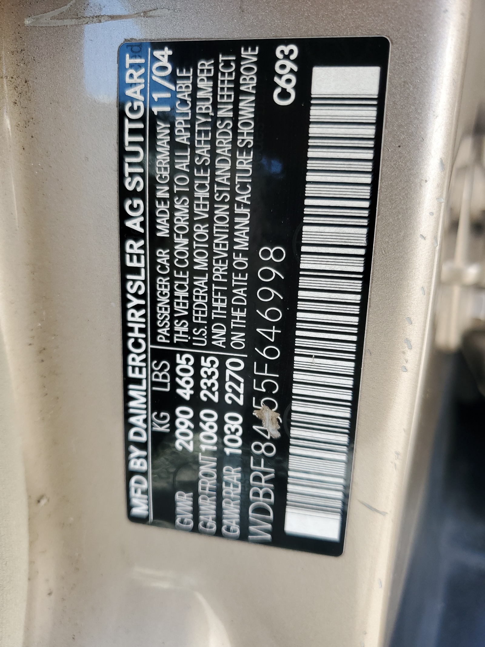 WDBRF84J55F646998 2005 Mercedes-Benz C 320 4Matic